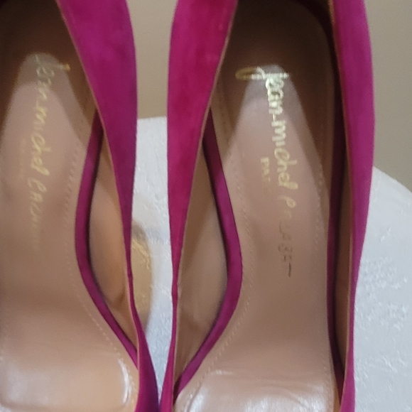 Hot pink, genuine leather suede, pointed toe high heel pumps - Picture 4 of 9